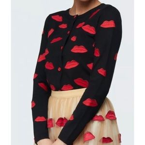 Alice + Olivia Black and Red Lip Cardigan